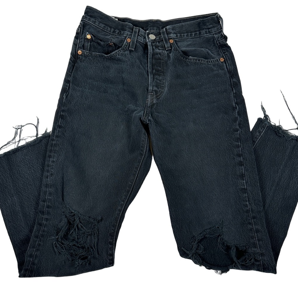 Levi’s black Distressed 501‎ S Skinny holes cut off frayed Jeans cotton